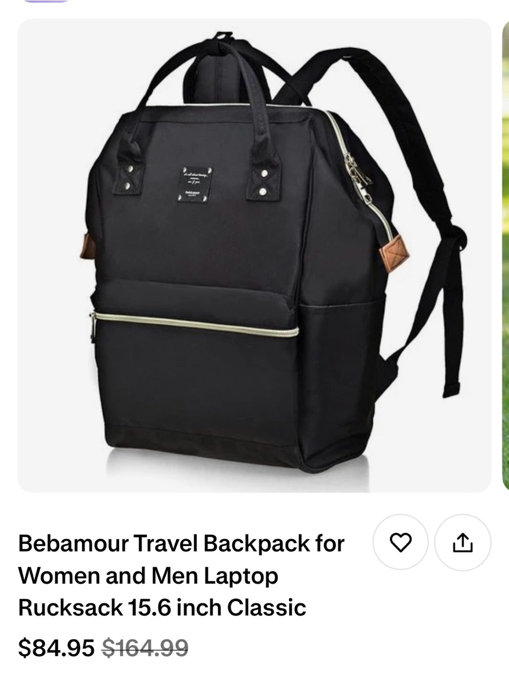 Black Women's Backpack Tote with Front Zip Pocket - Bebamour - Picture 5 of 5